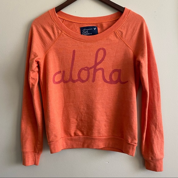 American Eagle Orange Crewneck Pullover Aloha Graphic Sweatshirt Size XS - Picture 7 of 7